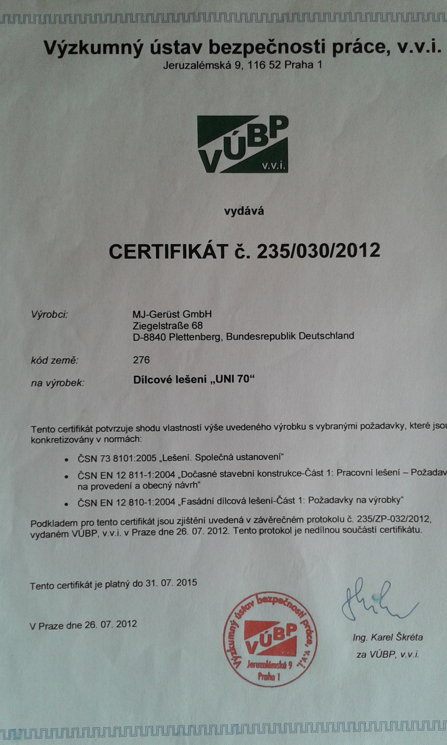 certifikát 